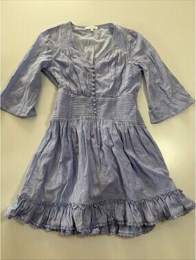 Heartloom Brook Mini Dress Peri Blue Metallic Pleated Button Front Size S